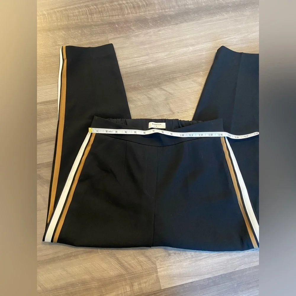 Aritzia Babaton Conan Mid Rise Cropped Striped Black Tan Elastic Pants Size 8 - Picture 8 of 8